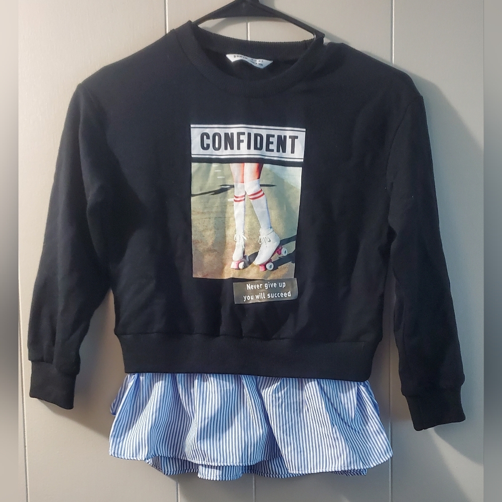 SHEIN girls size 7 black crop sweatshirt rollerskating Be Confident